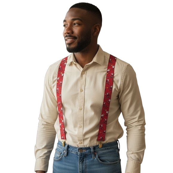 Vintage CAS German Suspenders Christmas Santa Claus Playing Sports North Pole - Picture 1 of 8